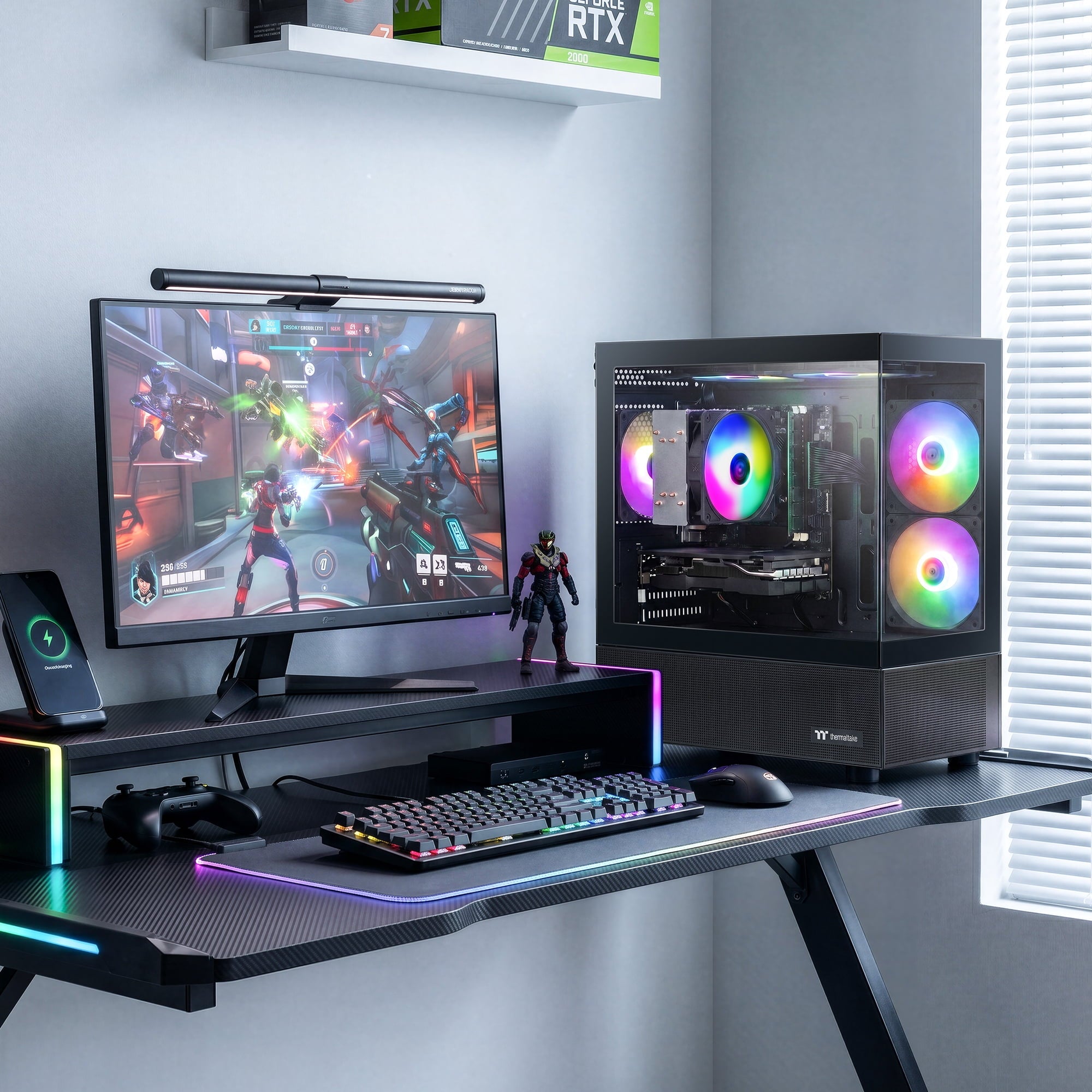 Budget Gaming PC Computers Desktop, Intel Core i7 up to 4.0GHz, GTX 1050 Ti 4GB, 16GB RAM, 512GB M.2 SSD, BX3 550W 80PLUS Bronze PSU, WiFi 5, RGB Fan x5, Windows 11 Home, prebuilt PC Gaming, Black