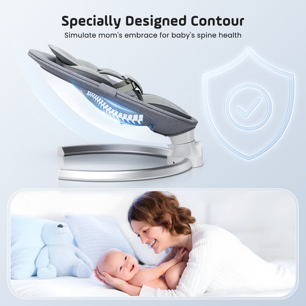 Doulami Electric Baby Swing for Newborn to Toddler Portable Infant Swing Rocker with Remote & APP Control & IMD Touch Panel, 5 Sway Speeds, 10 Lullabies, Gray